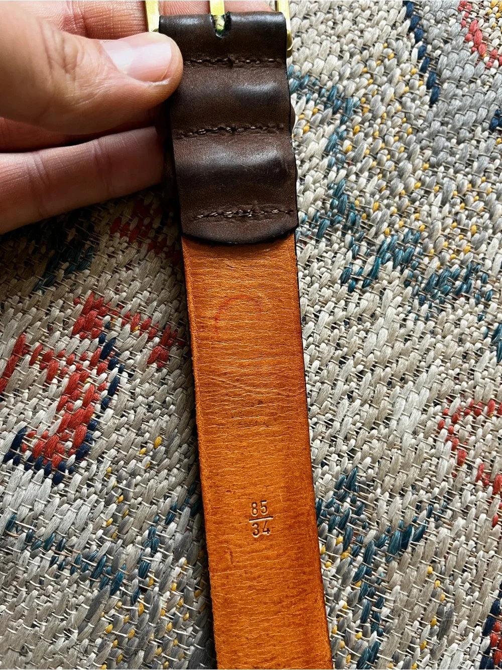 Martin Dingman Brown Leather Belt with Brass Buckle Size 34